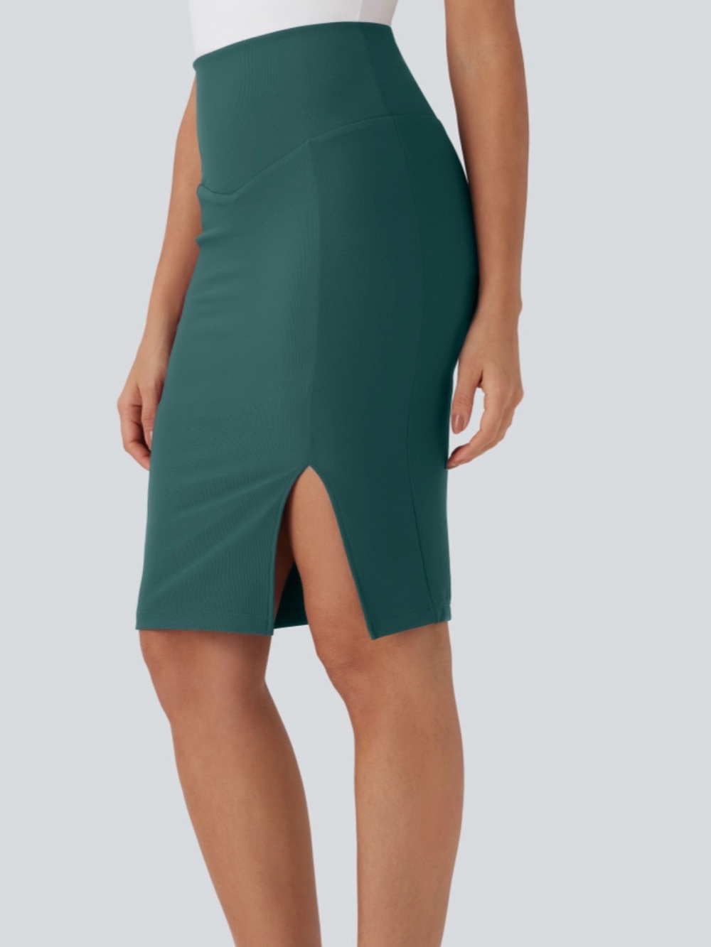 Halara High-Waist Copper Green Midi Pencil Skirt with Front Slit Large